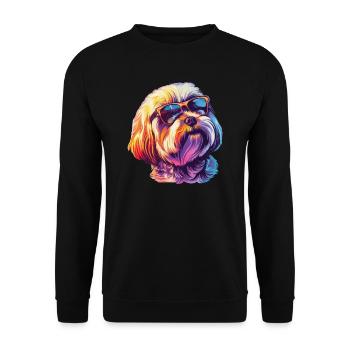 Lhasa Apso, Hund, Sonnenbrille, Sommer, geschenk - Unisex Pullover - Schwarz - Vorne - Alina (178cm) & Michal (187cm)