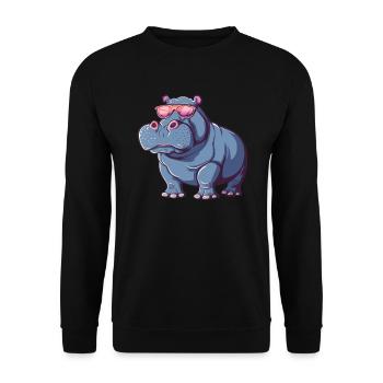 Hippo, Hippo, Hippo, Sunglasses, Summer - Unisex Sweatshirt - black - Front - Alina (178cm) & Michal (187cm)
