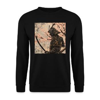 Japanese, Samurai, Cherry Blossom, Art, Ukiyo-E - Unisex Sweatshirt - black - Front - Alina (178cm) & Michal (187cm)