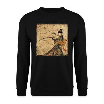 Japanisch, Samurai, Kirschblüte, Kunst, Ukiyo-E, s - Unisex Pullover - Schwarz - Vorne - Alina (178cm) & Michal (187cm)