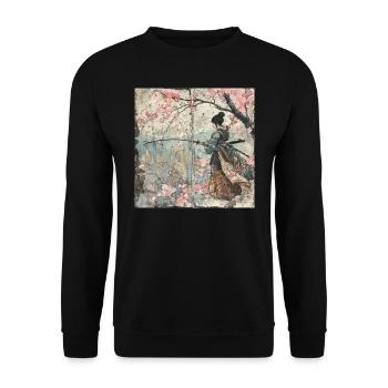 Japanisch, Samurai, Kirschblüte, Kunst, Ukiyo-E, s - Unisex Pullover - Schwarz - Vorne - Alina (178cm) & Michal (187cm)