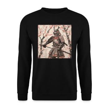 Japanese, Samurai, Cherry Blossom, Art, Ukiyo-E - Unisex Sweatshirt - black - Front - Alina (178cm) & Michal (187cm)