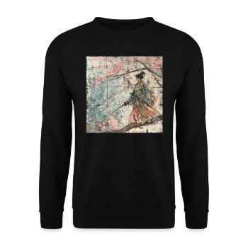 Japanese, Samurai, Cherry Blossom, Art, Ukiyo-E - Unisex Sweatshirt - black - Front - Alina (178cm) & Michal (187cm)