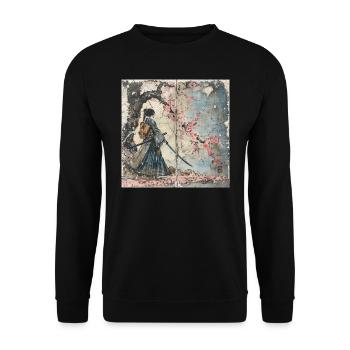 Japanese, Samurai, Cherry Blossom, Art, Ukiyo-E - Unisex Sweatshirt - black - Front - Alina (178cm) & Michal (187cm)