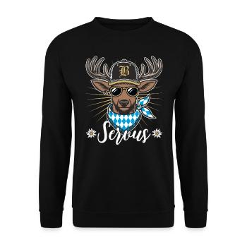Trachten Ersatz Servus Bayern Cooler Hirsch Männer - Unisex Pullover - Schwarz - Vorne - Alina (178cm) & Michal (187cm)