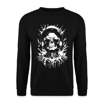 Totenkopf-DJ mit Kopfhörern & Totenkopfbrille - Unisex Pullover - Schwarz - Vorne - Alina (178cm) & Michal (187cm)