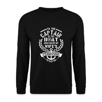 Captain of this Boat wife's permission to say no - Unisex Sweatshirt - black - Front - Alina (178cm) & Michal (187cm)