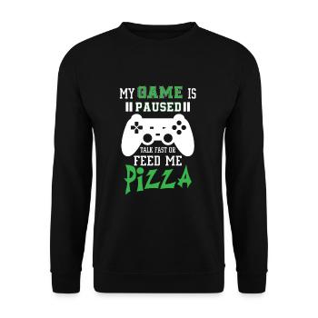 My game is paused feed me pizza - Sweat-shirt Unisexe - noir - Devant - Alina (178cm) & Michal (187cm)