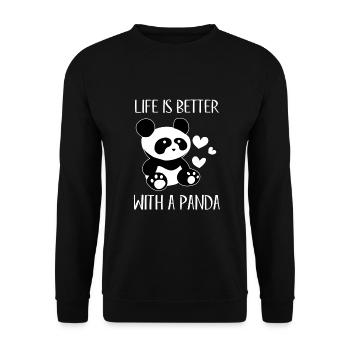 Life is better with a Panda - fun animal - Unisex Sweatshirt - black - Front - Alina (178cm) & Michal (187cm)
