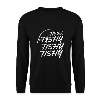 Here Fishy Fishy Fishy angler & fishermen - Sweat-shirt Unisexe - noir - Devant - Alina (178cm) & Michal (187cm)