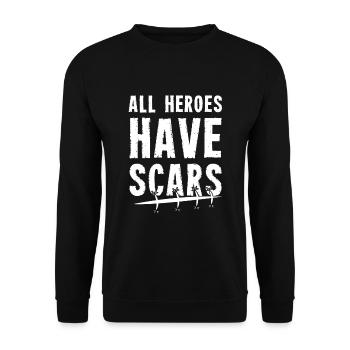 All Heroes have Scars - tough pun - Unisex Pullover - Schwarz - Vorne - Alina (178cm) & Michal (187cm)