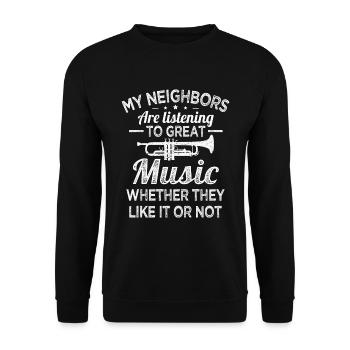 Les voisins de la trompette écoutent de la bonne musique Les trompettistes - Sweat-shirt Unisexe - noir - Devant - Alina (178cm) & Michal (187cm)