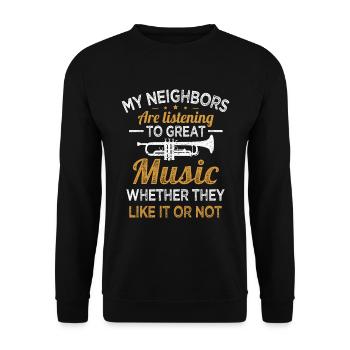 Les voisins de la trompette écoutent de la bonne musique Les trompettistes - Sweat-shirt Unisexe - noir - Devant - Alina (178cm) & Michal (187cm)
