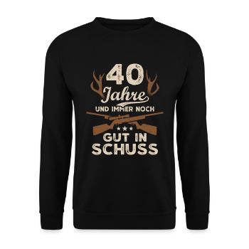 40. Geburtstag Jäger 40 Jahre Jagd - Unisex Pullover - Schwarz - Vorne - Alina (178cm) & Michal (187cm)