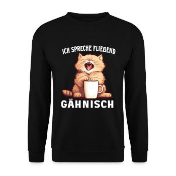 Lustig Katze Kaffee Kaffeeliebhaber Katzen Spruch - Unisex Pullover - Schwarz - Vorne - Alina (178cm) & Michal (187cm)