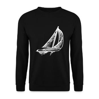 Schnittiges Segelboot mit Segeln - Unisex Pullover - Schwarz - Vorne - Alina (178cm) & Michal (187cm)