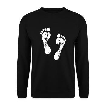 Fußabdrücke im Sand - Unisex Pullover - Schwarz - Vorne - Alina (178cm) & Michal (187cm)