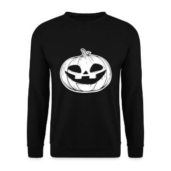Kürbis Gesicht - grinsendes Halloweenkostüm - Unisex Pullover - Schwarz - Vorne - Alina (178cm) & Michal (187cm)