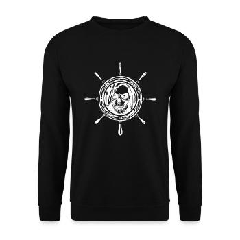 Steuerrad mit Furcht Totenkopf Schiffsmann Gesicht - Unisex Pullover - Schwarz - Vorne - Alina (178cm) & Michal (187cm)