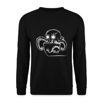 Kleiner süsser Oktopus in Tasse - Unisex Pullover - Schwarz - Vorne - Alina (178cm) & Michal (187cm)