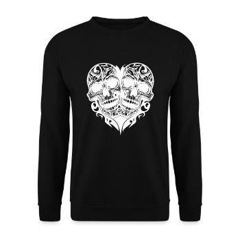 Deux crânes coeur tribal style de tatouage - Sweat-shirt Unisexe - noir - Devant - Alina (178cm) & Michal (187cm)