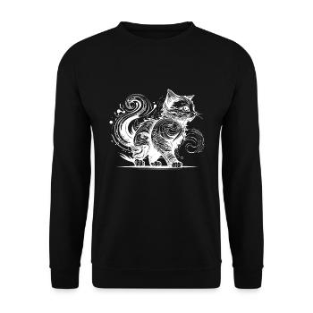 Süsse Katze im Tattoo Style - Unisex Pullover - Schwarz - Vorne - Alina (178cm) & Michal (187cm)