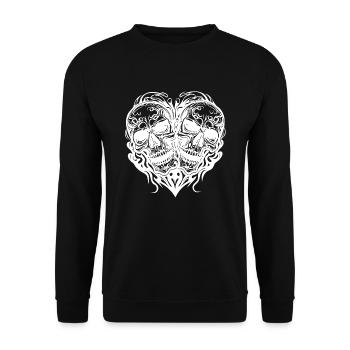 Deux crânes Coeur Tatouage Style Tribal - Sweat-shirt Unisexe - noir - Devant - Alina (178cm) & Michal (187cm)