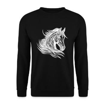 Fier portrait d’étalon avec crinière dans les chevaux du vent - Sweat-shirt Unisexe - noir - Devant - Alina (178cm) & Michal (187cm)