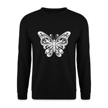 Eleganter Vintage Schmetterling Tattoo Style - Unisex Pullover - Schwarz - Vorne - Alina (178cm) & Michal (187cm)