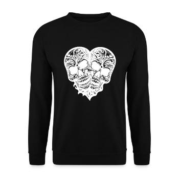 Deux crânes Coeur Tatouage Style Tribal - Sweat-shirt Unisexe - noir - Devant - Alina (178cm) & Michal (187cm)