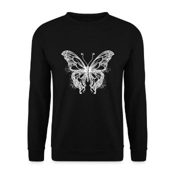 Thin Tattoo Lines Style Butterfly Dream - Unisex Sweatshirt - black - Front - Alina (178cm) & Michal (187cm)