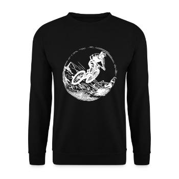 Springender Mountainbiker mit Fahrrad - Unisex Pullover - Schwarz - Vorne - Alina (178cm) & Michal (187cm)