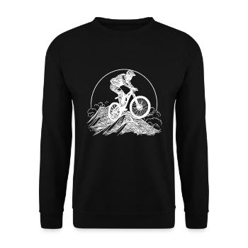 Mountain peak mountain biker with bike - Unisex Sweatshirt - black - Front - Alina (178cm) & Michal (187cm)