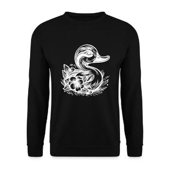 Little duck with flowers on the lake water - Unisex Sweatshirt - black - Front - Alina (178cm) & Michal (187cm)