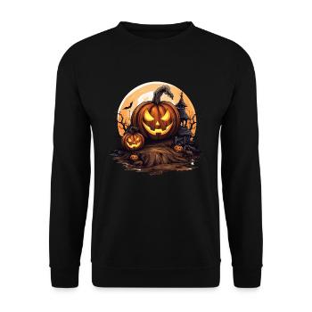 Halloween Haunted House Spell Pumpkin Bat - Unisex Sweatshirt - black - Front - Alina (178cm) & Michal (187cm)