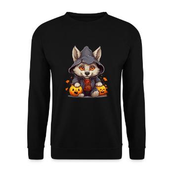 Cute Little Halloween Wolf with Pumpkin Lanterns - Unisex Sweatshirt - black - Front - Alina (178cm) & Michal (187cm)