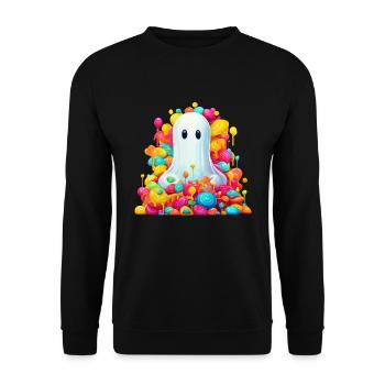 Mignon fantôme d’Halloween avec des bonbons - Sweat-shirt Unisexe - noir - Devant - Alina (178cm) & Michal (187cm)