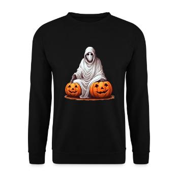 Spooky Halloween Horror Pumpkin Ghost - Unisex Sweatshirt - black - Front - Alina (178cm) & Michal (187cm)