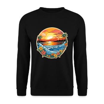Surfing Hawaii Palm Trees Ocean Surfboard Design - Unisex Sweatshirt - black - Front - Alina (178cm) & Michal (187cm)