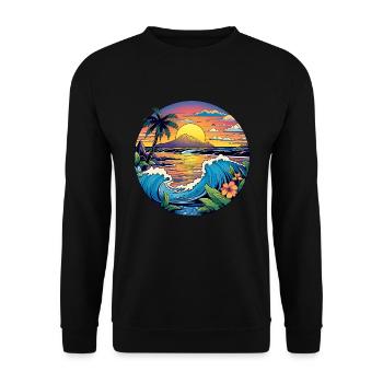 Zauberhafte Wellen Sandstrand Palmen Meer - Unisex Pullover - Schwarz - Vorne - Alina (178cm) & Michal (187cm)