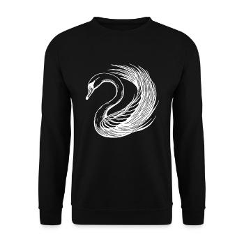 Eleganter kunstvoller Schwan mit Flügel - Unisex Pullover - Schwarz - Vorne - Alina (178cm) & Michal (187cm)