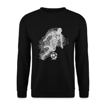 Geometrischer Fussballspieler rennt mit Ball - Unisex Pullover - Schwarz - Vorne - Alina (178cm) & Michal (187cm)