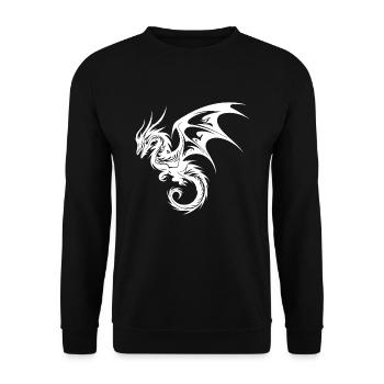 Chinesischer fliegender Drache im Tattoo Style - Unisex Pullover - Schwarz - Vorne - Alina (178cm) & Michal (187cm)