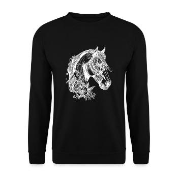 Floral Tattoo Horses Portrait Style - Unisex Sweatshirt - black - Front - Alina (178cm) & Michal (187cm)