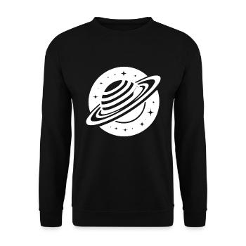 Weltraum Planet Saturn mit Ringssystem und Sternen - Unisex Pullover - Schwarz - Vorne - Alina (178cm) & Michal (187cm)