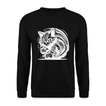 Clumsy wild house cat in tattoo style - Unisex Sweatshirt - black - Front - Alina (178cm) & Michal (187cm)