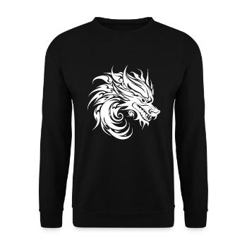 Brüllender chinesischer Drache im Tattoo Style - Unisex Pullover - Schwarz - Vorne - Alina (178cm) & Michal (187cm)