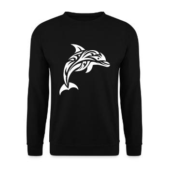 Springender süßer Tattoo Delfin - Unisex Pullover - Schwarz - Vorne - Alina (178cm) & Michal (187cm)