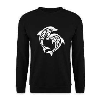Tribal Tattoo Springende Delfine - Unisex Pullover - Schwarz - Vorne - Alina (178cm) & Michal (187cm)