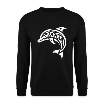 Springender kleiner Baby Tattoo Delfin - Unisex Pullover - Schwarz - Vorne - Alina (178cm) & Michal (187cm)